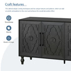 Grand meuble de rangement avec porte à motif floral sculpté et poignée en métal, idéal pour le salon, la cuisine ou l'entrée.