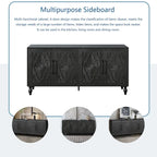 Grand meuble de rangement avec porte à motif floral sculpté et poignée en métal, idéal pour le salon, la cuisine ou l'entrée.