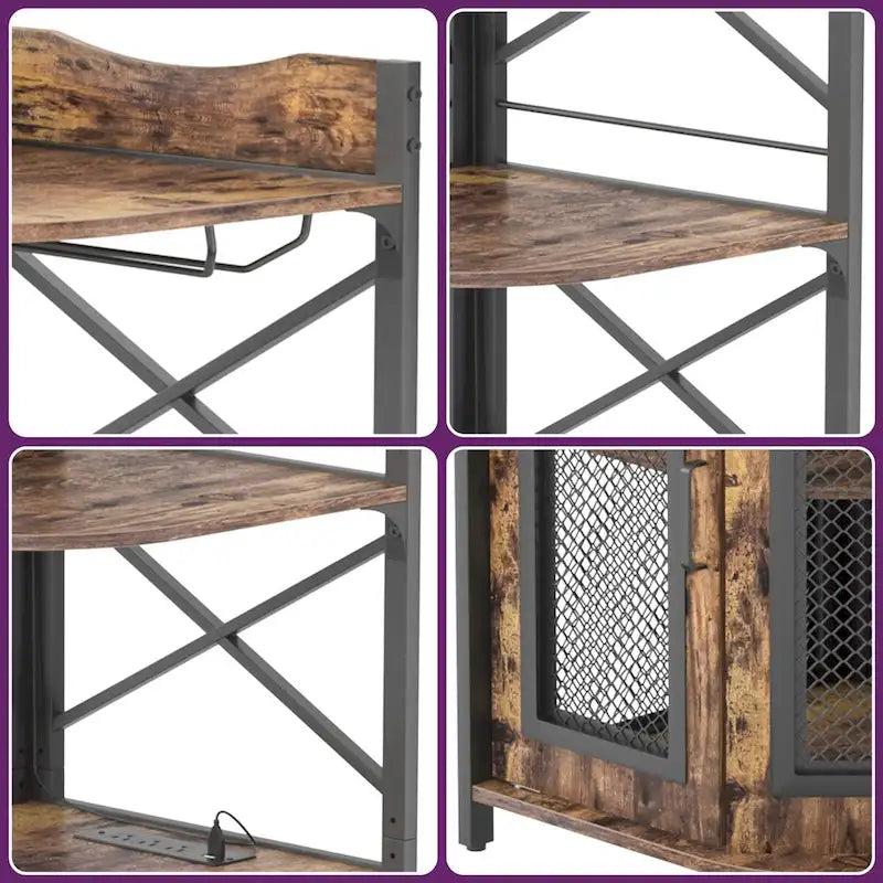 Buffet d'angle en bois de style campagnard avec étagère supérieure