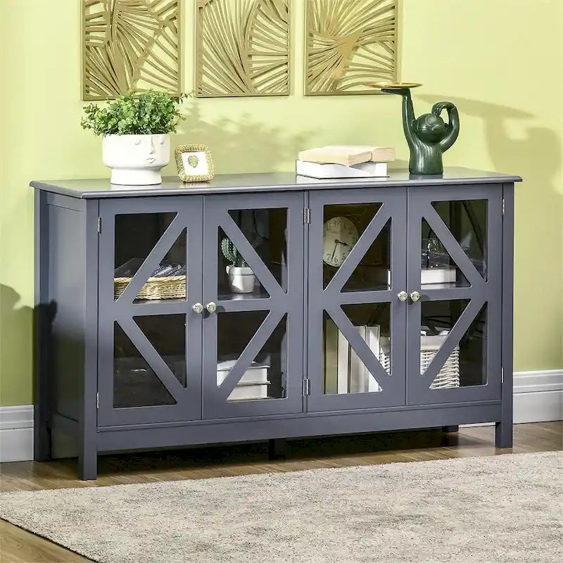 Buffet de cuisine avec portes vitrées et étagère de rangement réglable