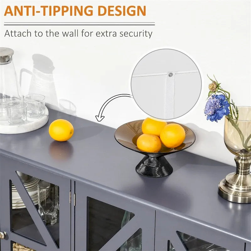 Buffet de cuisine avec portes vitrées et étagère de rangement réglable