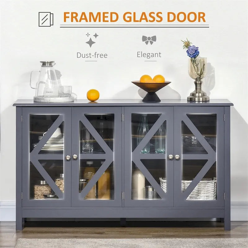 Buffet de cuisine avec portes vitrées et étagère de rangement réglable