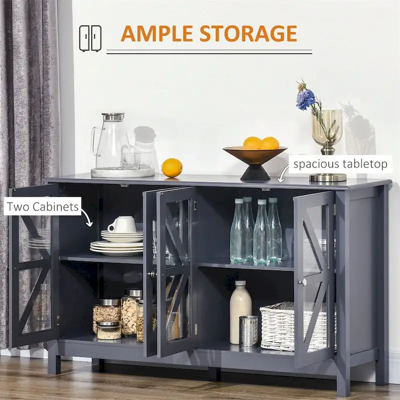Buffet de cuisine avec portes vitrées et étagère de rangement réglable