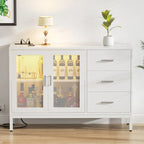 45 W Accent Cabinet with Drawers and Charge Station, Storage Sideboard with LED Light