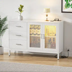 Meuble d'appoint 45 W avec tiroirs et station de charge, buffet de rangement avec éclairage LED