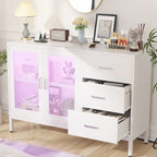 Meuble d'appoint 45 W avec tiroirs et station de charge, buffet de rangement avec éclairage LED