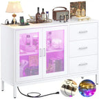 Meuble d'appoint 45 W avec tiroirs et station de charge, buffet de rangement avec éclairage LED