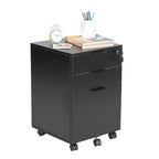 Classeur à roulettes JJS à 3 tiroirs, rangement en bois avec serrure et roulettes