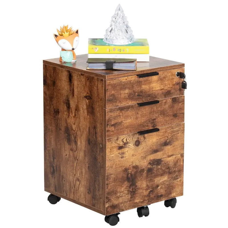 Classeur à roulettes JJS à 3 tiroirs, rangement en bois avec serrure et roulettes