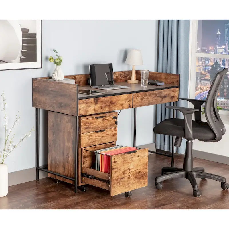 Classeur à roulettes JJS à 3 tiroirs, rangement en bois avec serrure et roulettes