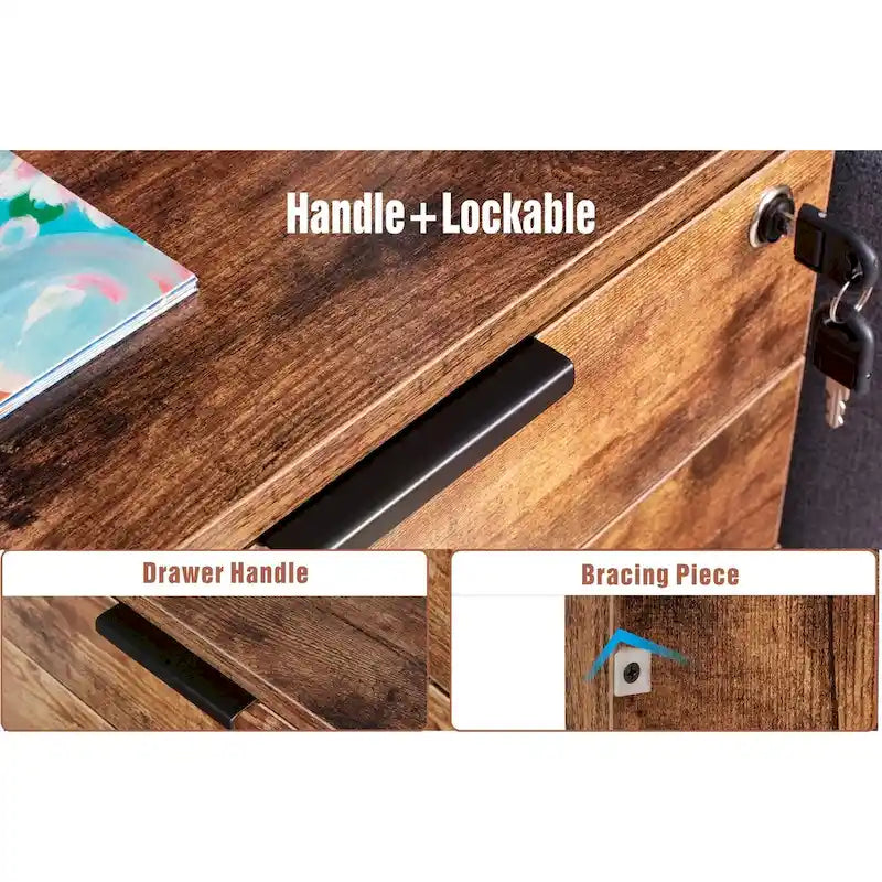 Classeur à roulettes JJS à 3 tiroirs, rangement en bois avec serrure et roulettes