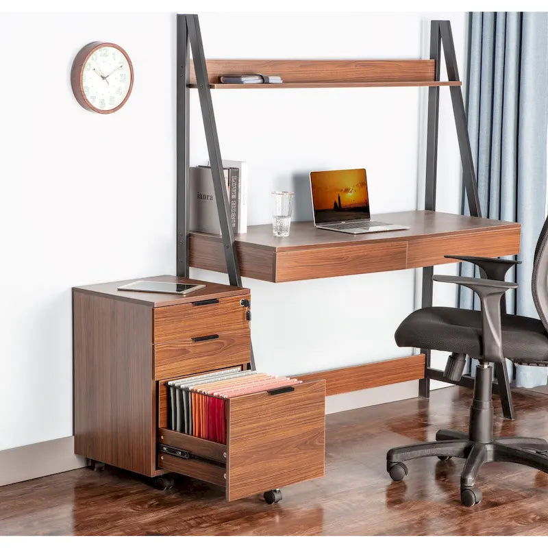 Classeur à roulettes JJS à 3 tiroirs, rangement en bois avec serrure et roulettes