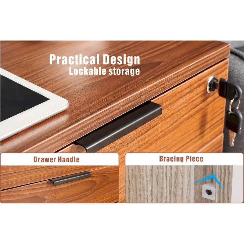 Classeur à roulettes JJS à 3 tiroirs, rangement en bois avec serrure et roulettes