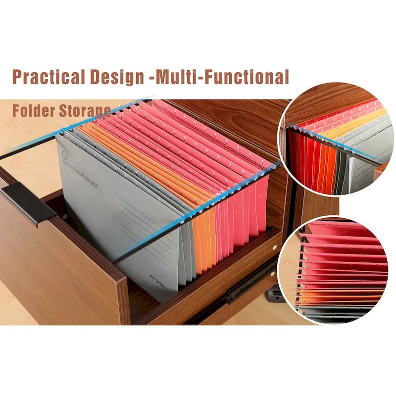 Classeur à roulettes JJS à 3 tiroirs, rangement en bois avec serrure et roulettes