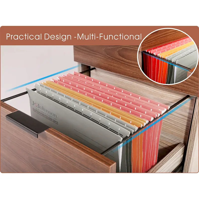 Classeur à roulettes JJS à 3 tiroirs, rangement en bois avec serrure et roulettes
