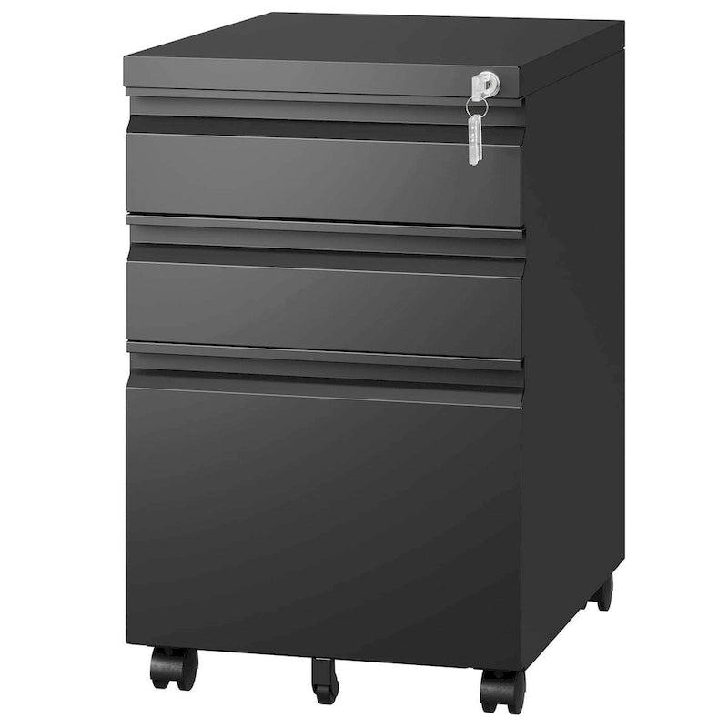 Classeur mobile à 3 tiroirs avec serrure, classeur métallique pour bureau à domicile, formats Lettre/Légal/A4, entièrement assemblé