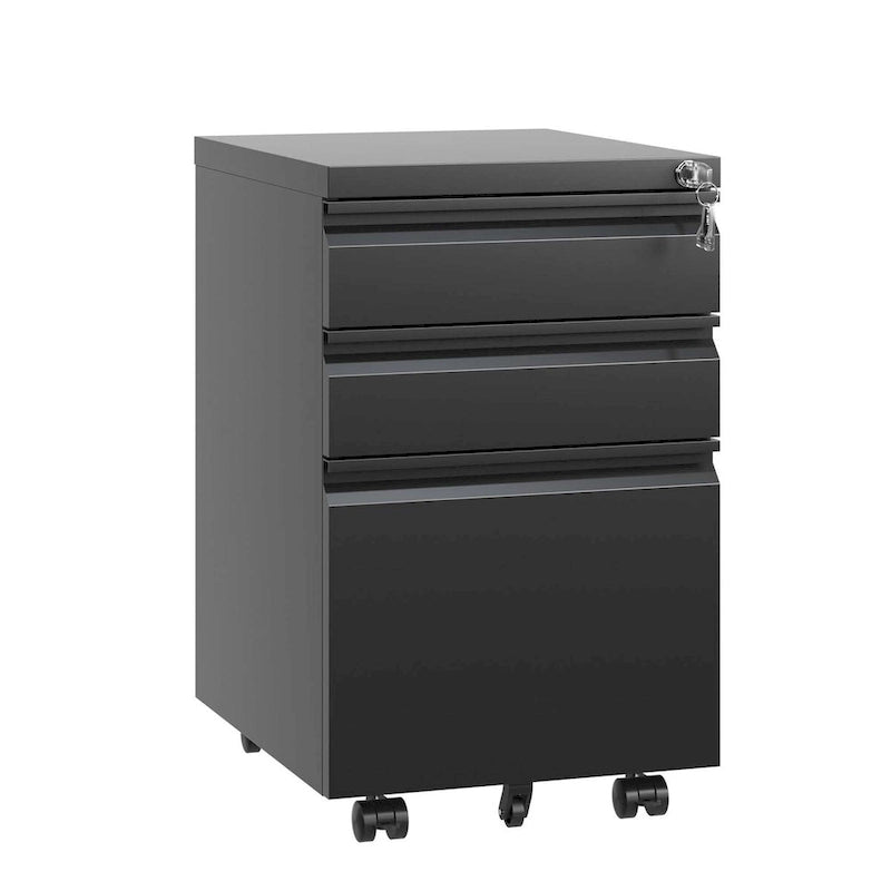 Classeur mobile à 3 tiroirs avec serrure, classeur métallique pour bureau à domicile, formats Lettre/Légal/A4, entièrement assemblé
