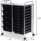 Chariot de rangement à roulettes à 15 tiroirs - 14,5 cm (P) x 25 cm (L) x 34,5 cm (H)