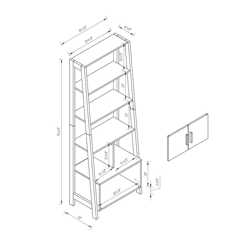 Bibliothèque moderne avec quatre étagères ouvertes et un placard à deux portes - Noir et gris