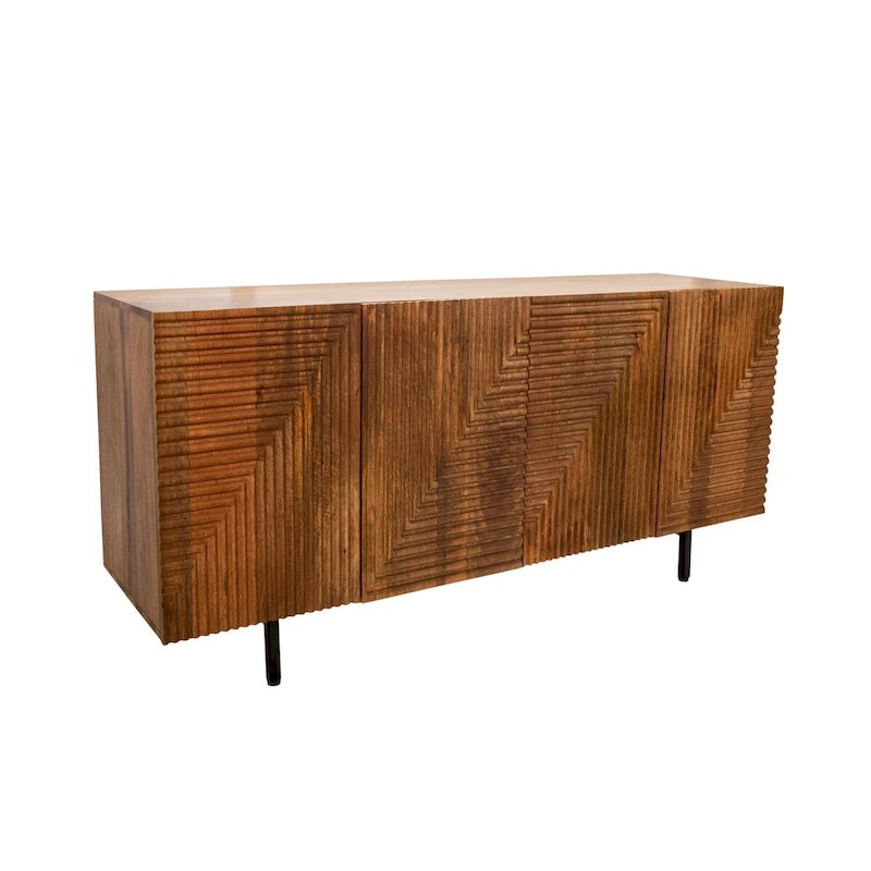 Meuble à panneaux de particules élégant Sagebrook Home à 4 portes en bois brun riche, matériaux durables : métal et bois - 63,0 x 17,7 x 29,5