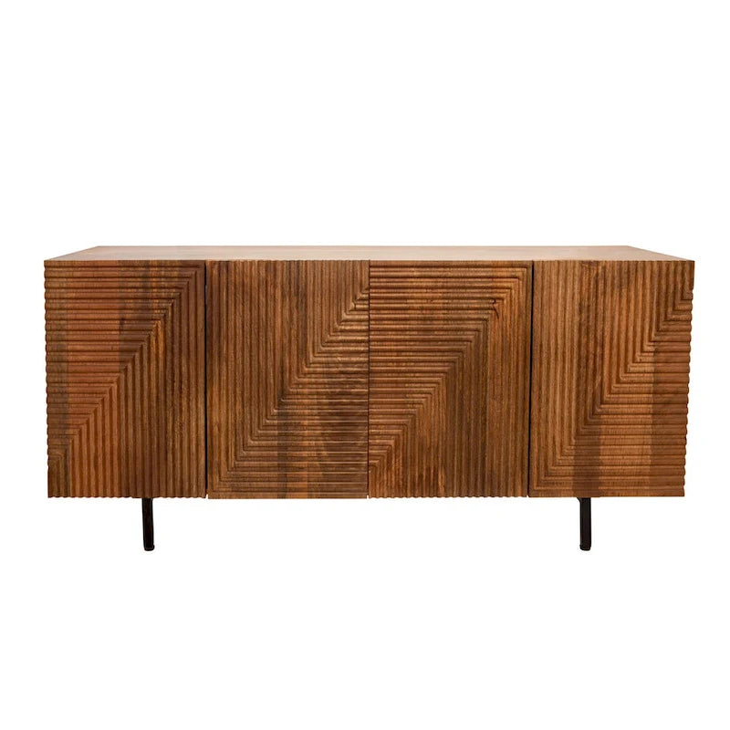 Meuble à panneaux de particules élégant Sagebrook Home à 4 portes en bois brun riche, matériaux durables : métal et bois - 63,0 x 17,7 x 29,5