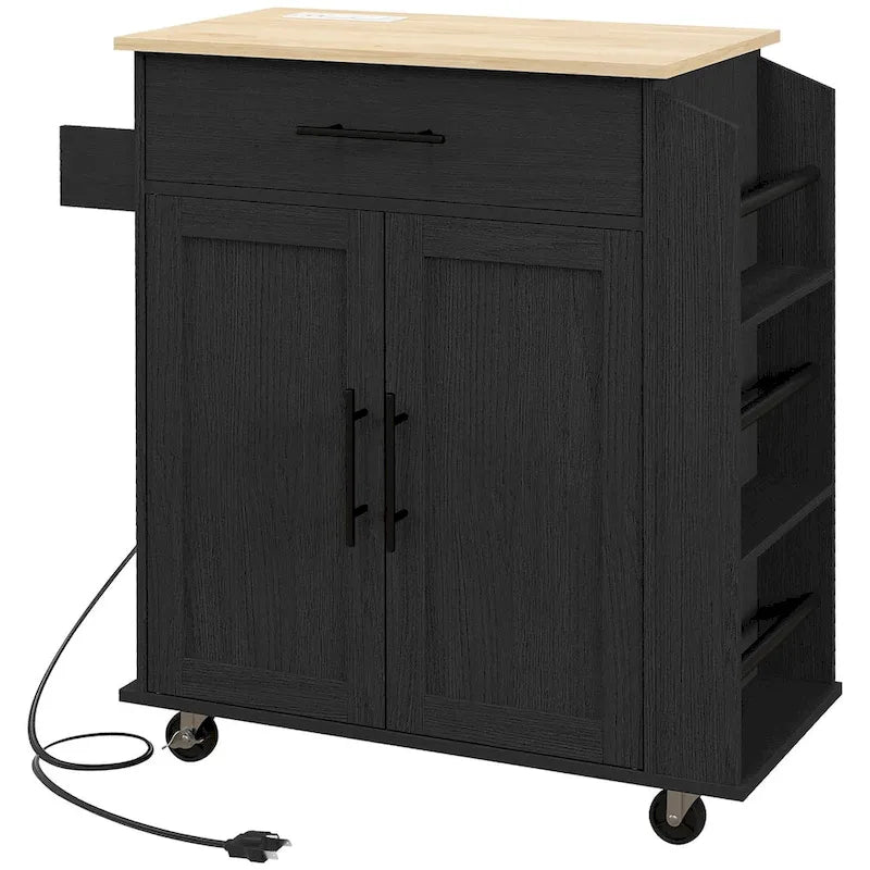 Îlot de cuisine mobile avec rangements, prises secteur et ports USB