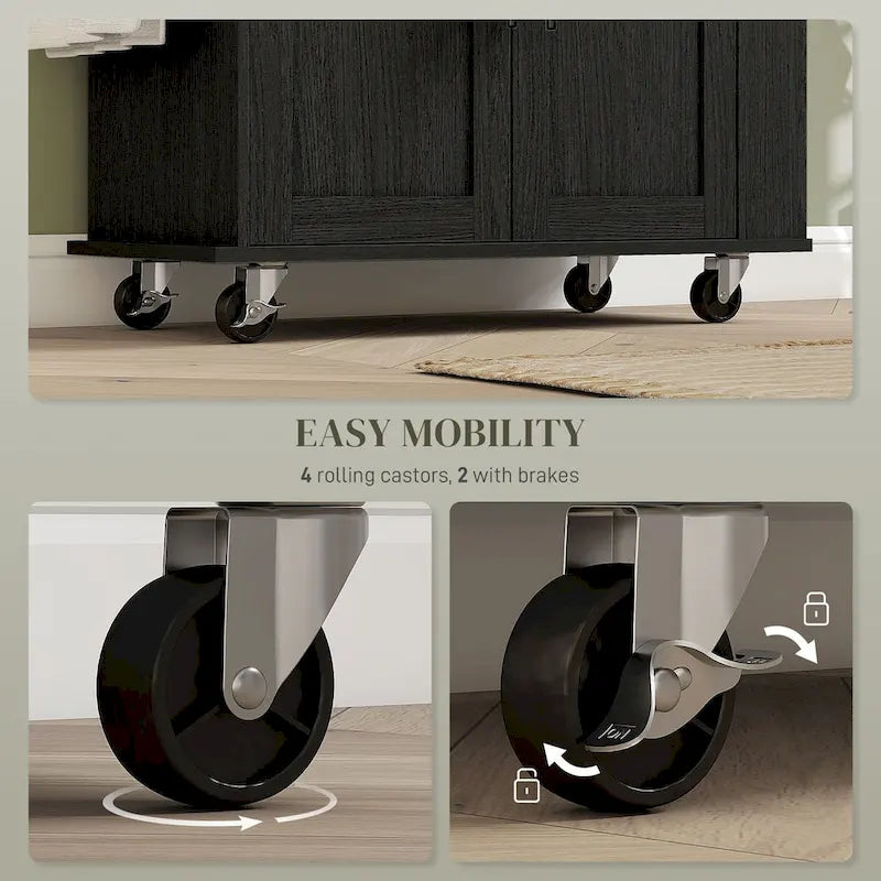 Îlot de cuisine mobile avec rangements, prises secteur et ports USB