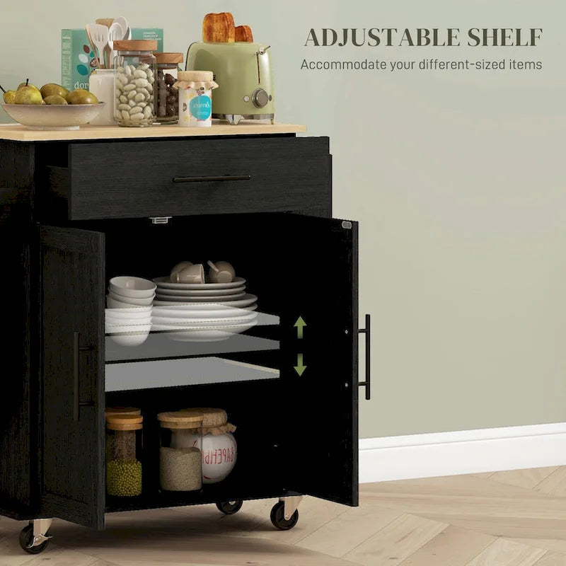 Îlot de cuisine mobile avec rangements, prises secteur et ports USB