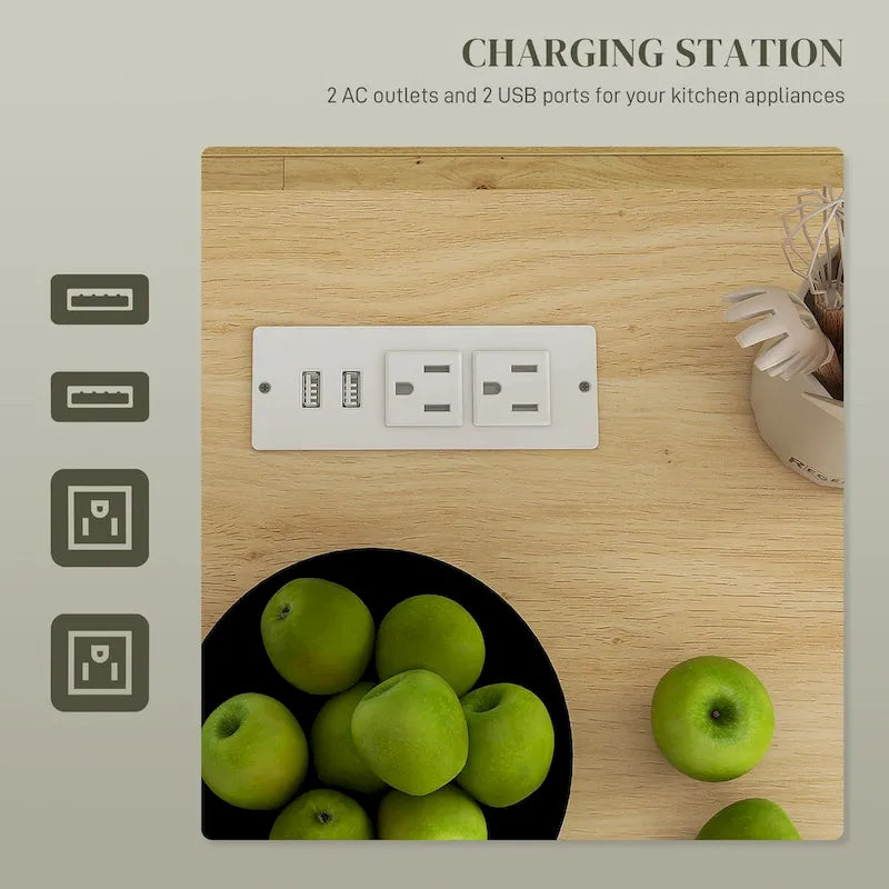 Îlot de cuisine mobile avec rangements, prises secteur et ports USB