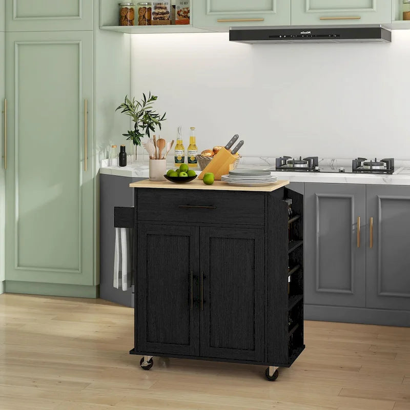 Îlot de cuisine mobile avec rangements, prises secteur et ports USB