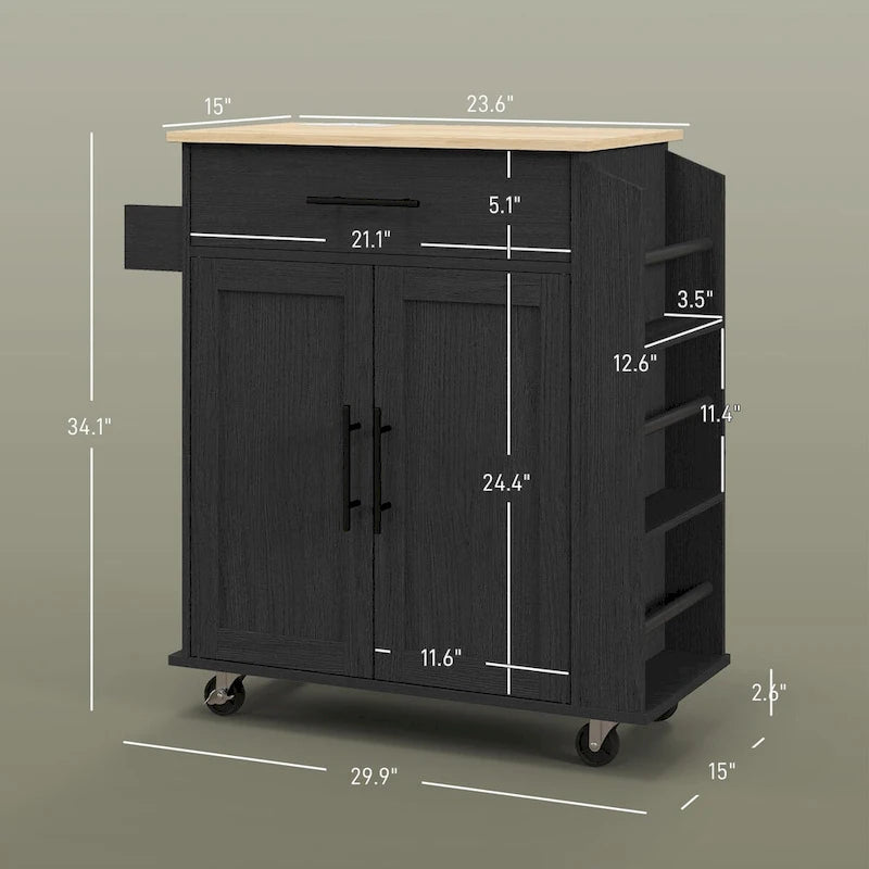 Îlot de cuisine mobile avec rangements, prises secteur et ports USB