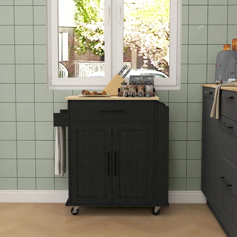 Îlot de cuisine mobile avec rangements, prises secteur et ports USB