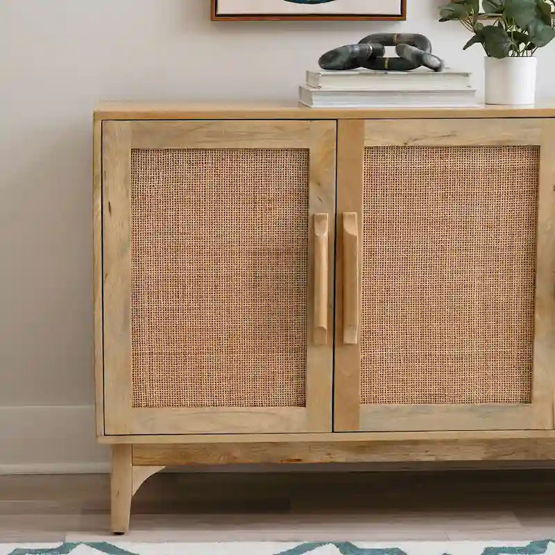 Armoire à trois portes Spence en rotin de bois de manguier naturel
