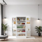 Freestanding LED Kitchen Pantry Cabinet with 2 Doors and Shelves - N/A