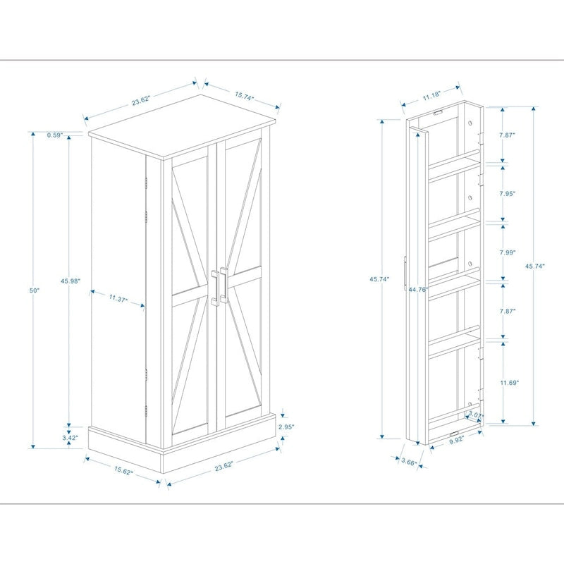 Armoire de cuisine autoportante avec éclairage LED, 2 portes et étagères - Non applicable