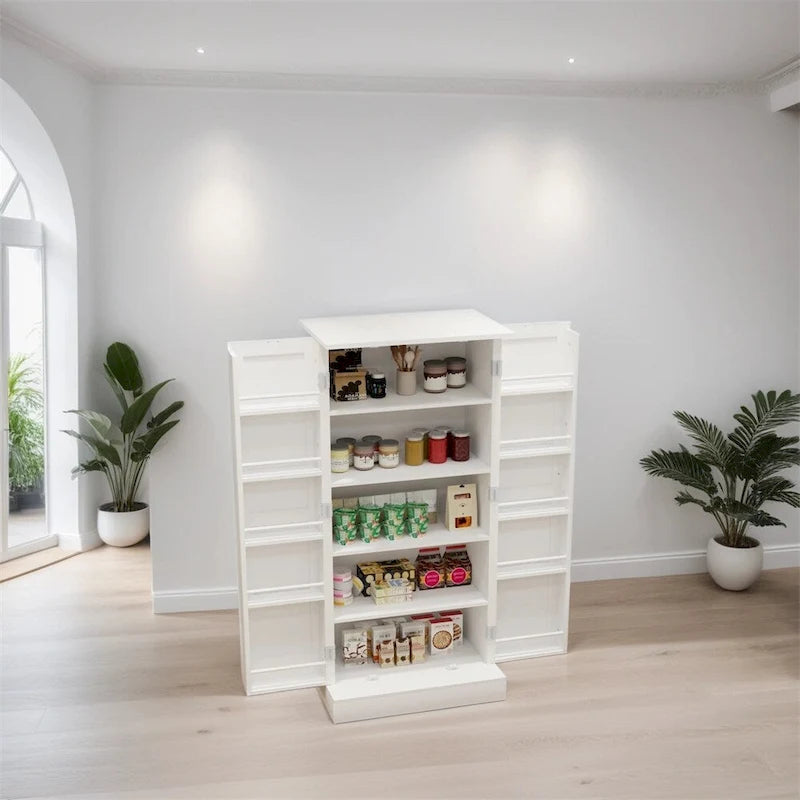 Armoire de cuisine autoportante avec éclairage LED, 2 portes et étagères - Non applicable