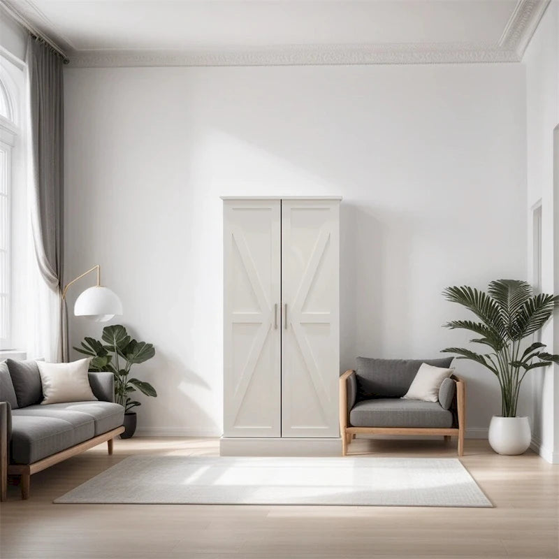 Armoire de cuisine autoportante avec éclairage LED, 2 portes et étagères - Non applicable