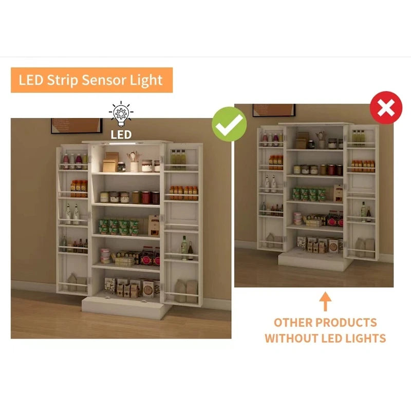 Armoire de cuisine autoportante avec éclairage LED, 2 portes et étagères - Non applicable