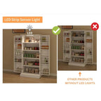 Armoire de cuisine autoportante avec éclairage LED, 2 portes et étagères - Non applicable