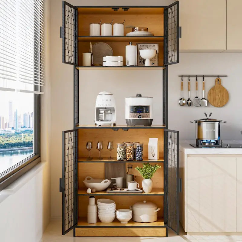 Javlergo 72 Kitchen Pantry Cabinet with Door and Shelves, Tall Kitchen Hutch Cabinet with Microwave Stand