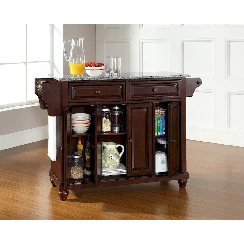 Îlot de cuisine Crosley Cambridge avec plateau en granit massif, finition acajou vieilli - 45,7 cm (P) x 131 cm (L) x 88,9 cm (H)