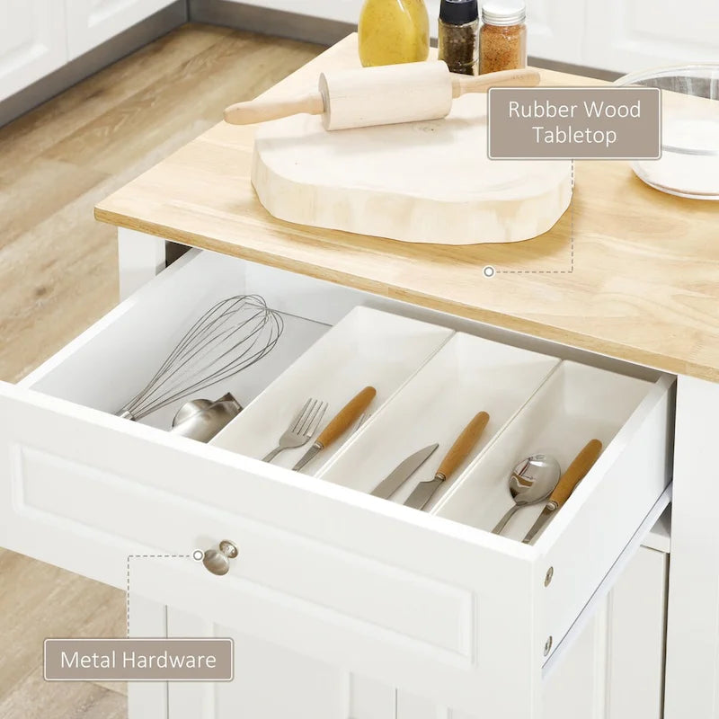 Îlot de cuisine à étagères mobiles réglables avec tiroir et 2 porte-serviettes
