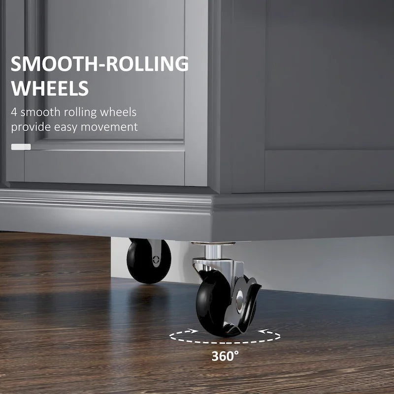 Îlot de cuisine mobile sur roulettes avec comptoir en acier inoxydable
