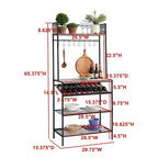 Étagère de cuisine avec rangements, casier à bouteilles et crochets - Support pour micro-ondes pour cuisine/salle à manger, noir/gris