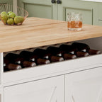 Îlot de cuisine de 112 cm avec plateau en bois massif, étagère à épices, porte-verres à vin, table roulante sur roulettes, installation sans outil