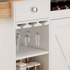 Îlot de cuisine de 112 cm avec plateau en bois massif, étagère à épices, porte-verres à vin, table roulante sur roulettes, installation sans outil