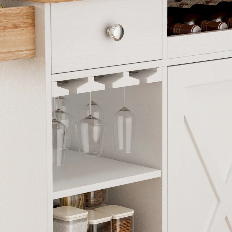 Îlot de cuisine de 112 cm avec plateau en bois massif, étagère à épices, porte-verres à vin, table roulante sur roulettes, installation sans outil