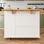Îlot de cuisine de 112 cm avec plateau en bois massif, étagère à épices, porte-verres à vin, table roulante sur roulettes, installation sans outil