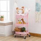 Chariot de rangement à 3 niveaux en métal rose avec roulettes - 31*14*18