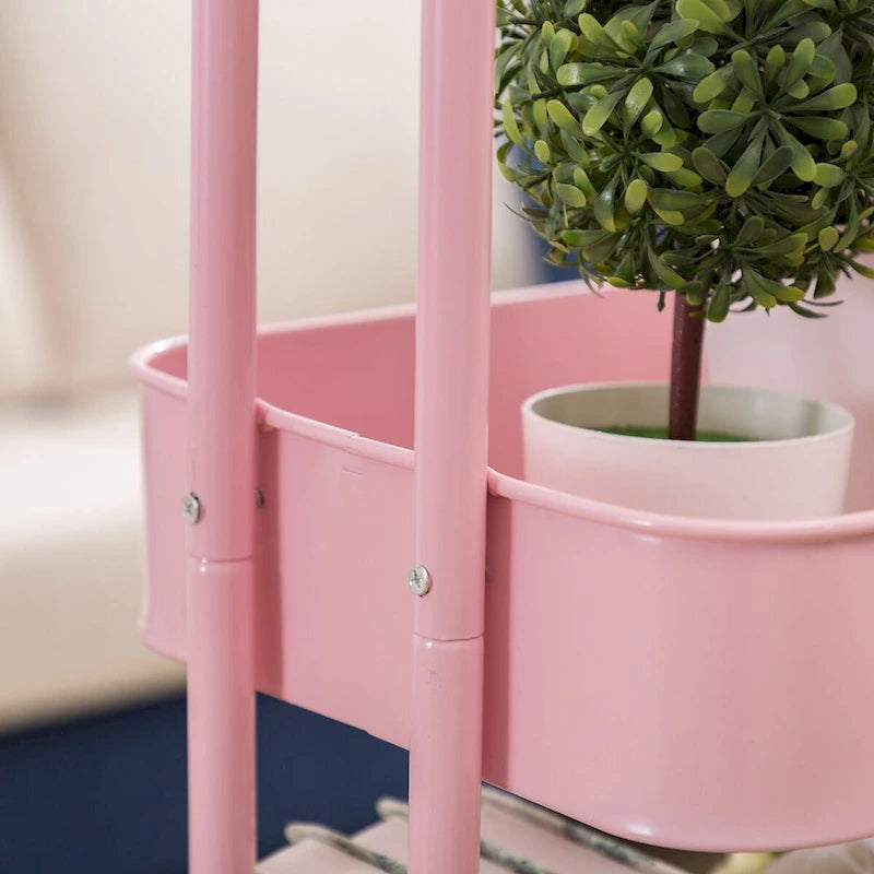 Chariot de rangement à 3 niveaux en métal rose avec roulettes - 31*14*18
